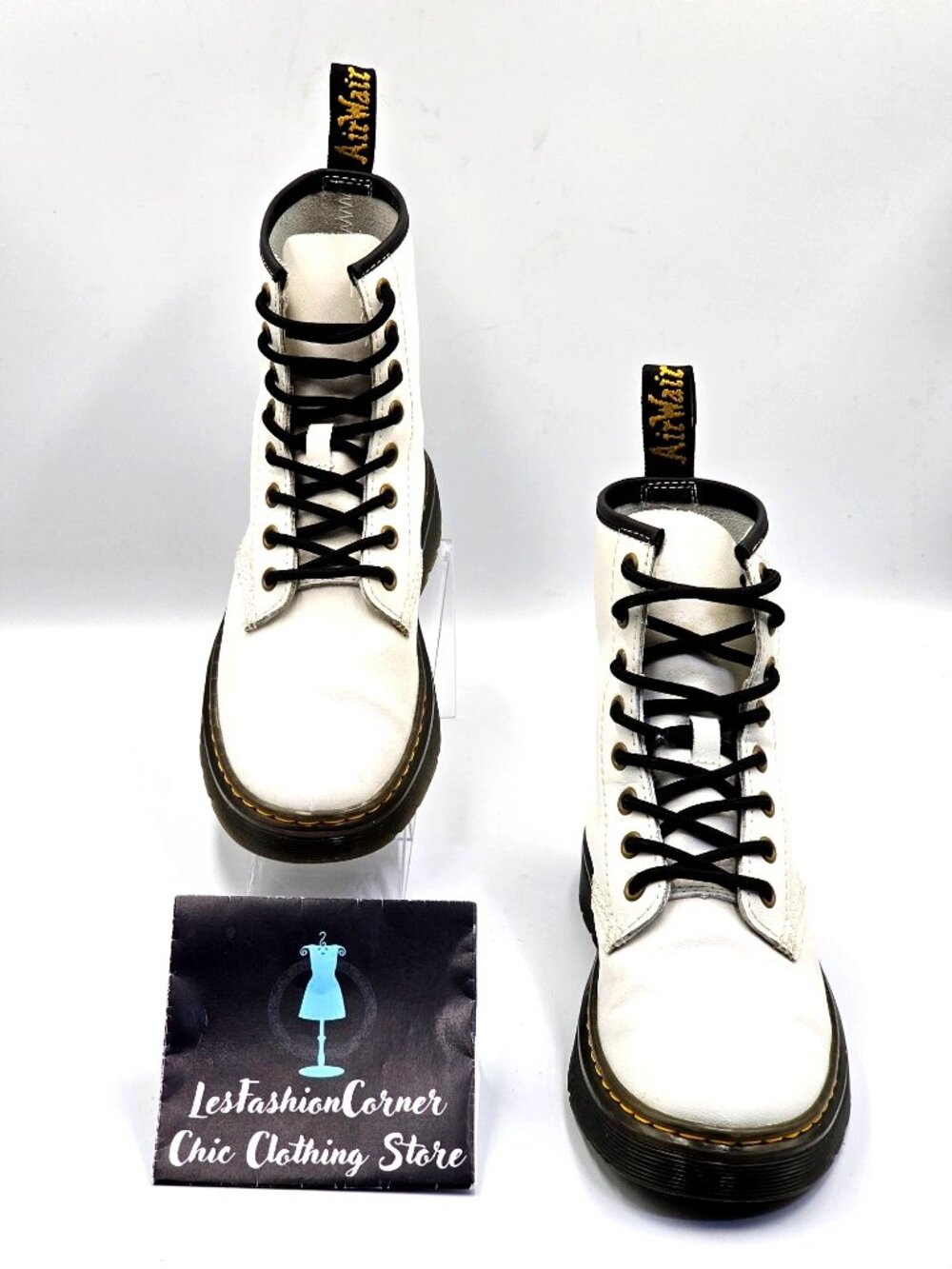Dr. Martens Women's White Leather Zavala Lace-Up Combat Boots Size 6 2347 - Picture 3 of 16